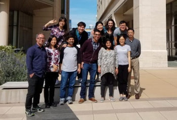 Guo lab members on stairs
